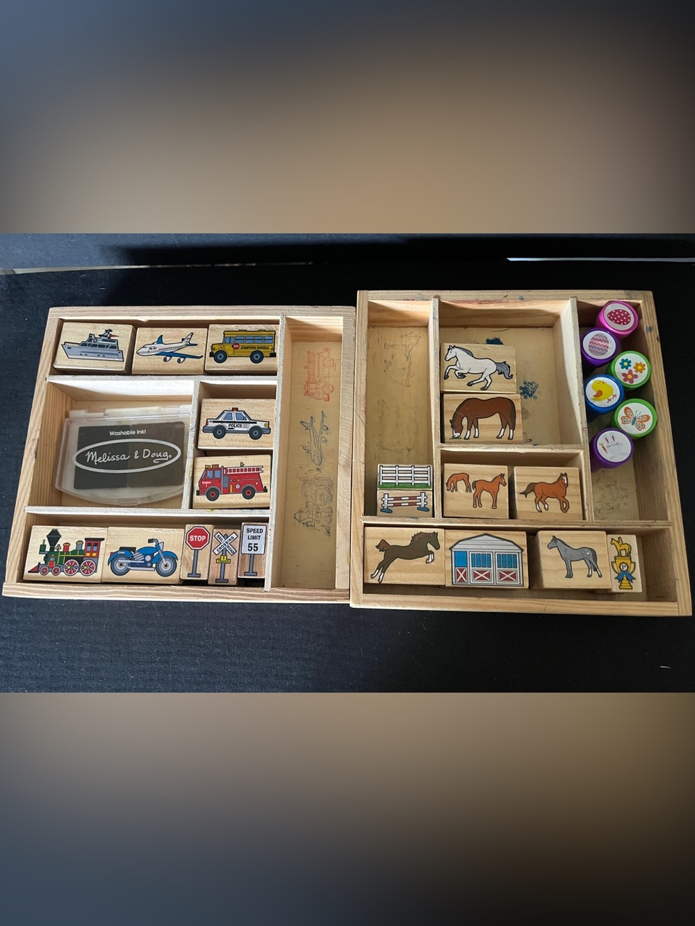 Melissa & Doug Wooden Vehicle and Horse Stamp Sets